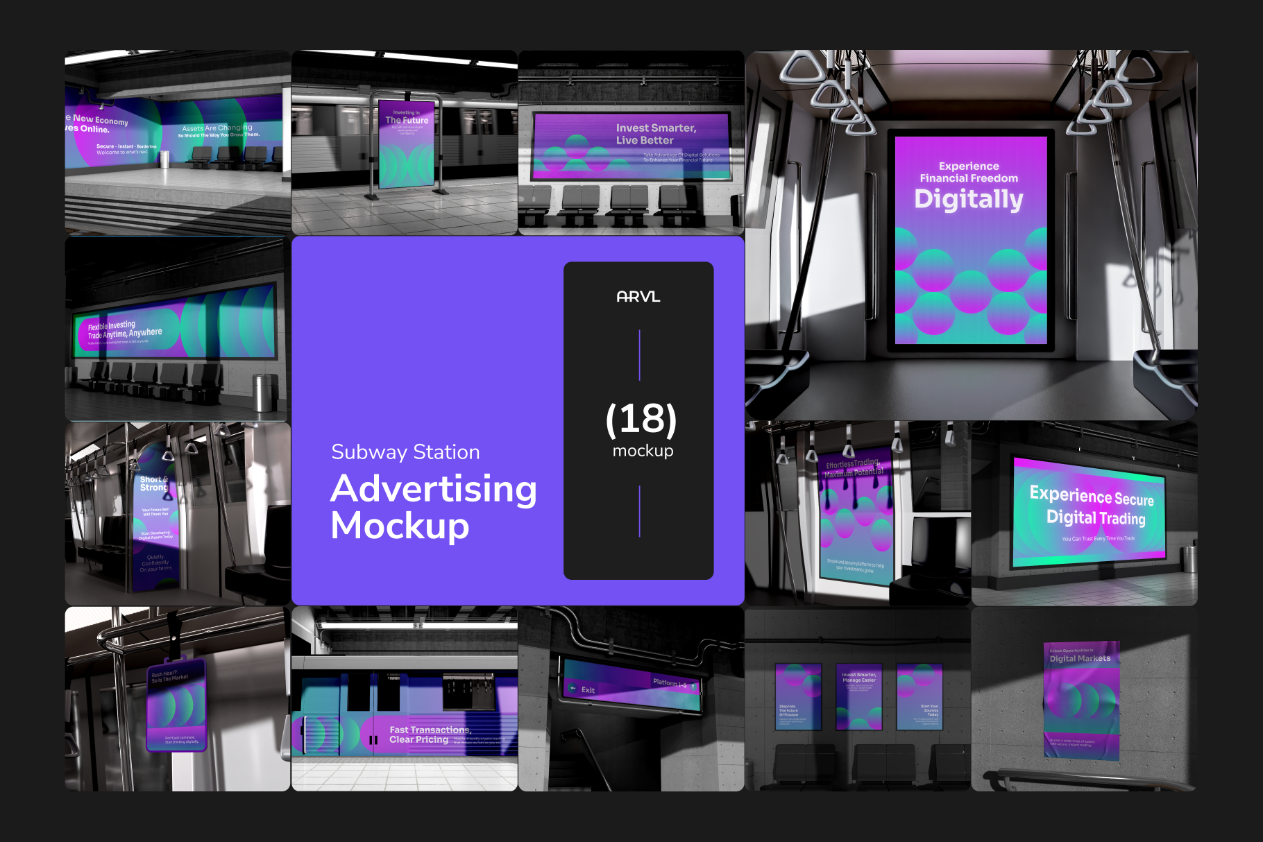 Advertising Set Mockup Bundle at Metro Station